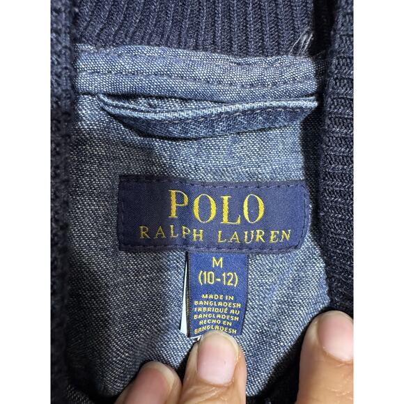 VTG Polo Ralph Lauren Denim Bomber Letterman Spell Out Varsity Jacket M (10-12) - Picture 3 of 9